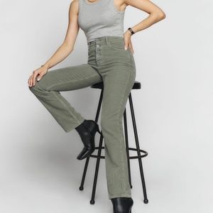 Cynthia Button Fly High Rise Straight Corduroy Pants